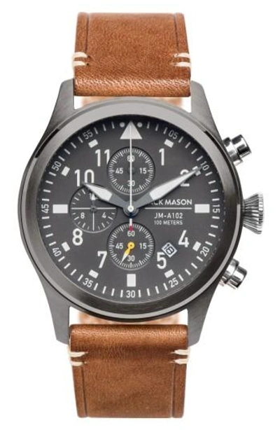 Jack Mason Brand Aviation Chronograph Watch, 42mm In Grey/ Tan