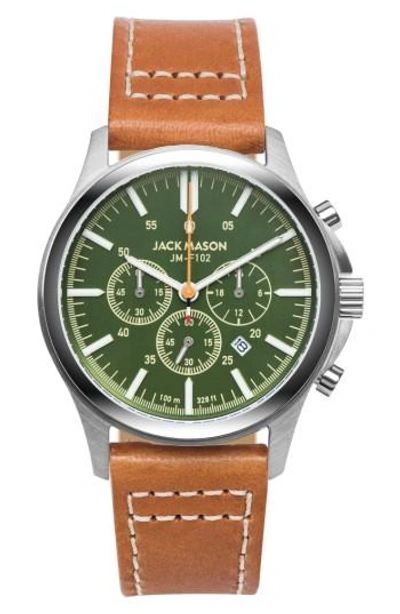 Jack Mason Field Chronograph Leather Strap Watch, 42mm In