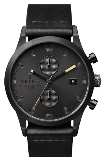 Triwa Sort Of Black Chronograph Leather Strap Watch, 38mm In Black/ Black
