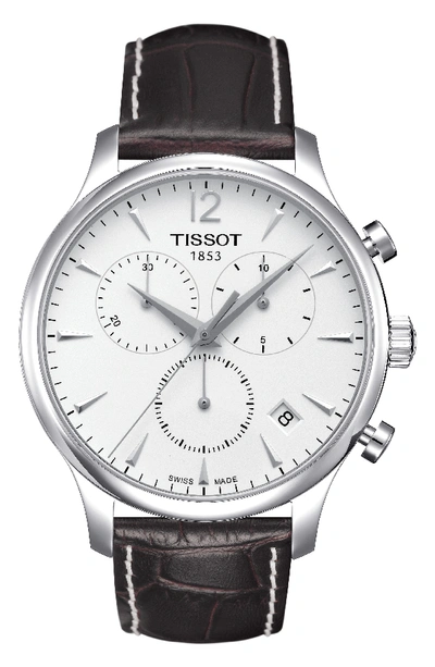 Tissot Tradition Chronograph Leather Strap Watch, 42mm In White/brown