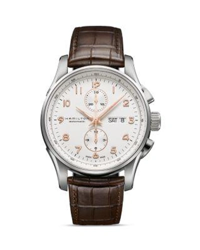 Hamilton Jazzmaster Maestro Automatic Chronograph Leather Strap Watch, 41mm In Brown/ White/ Silver