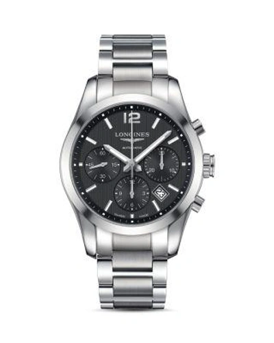Longines Conquest Automatic Chronograph Bracelet Watch, 41mm In Silver/ Black/ Silver