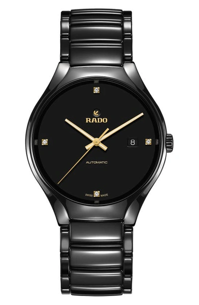 Rado True Automatic Diamond Ceramic Bracelet Watch, 40mm In Black