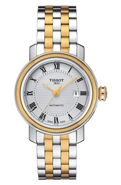 Tissot Bridgeport Automatic Bracelet Watch, 29mm In Silver/ White/ Gold