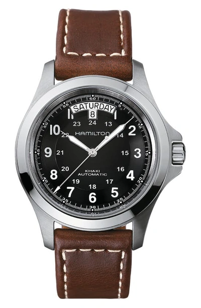 Hamilton Khaki Field Automatic Leather Strap Watch, 38mm In Black/brown