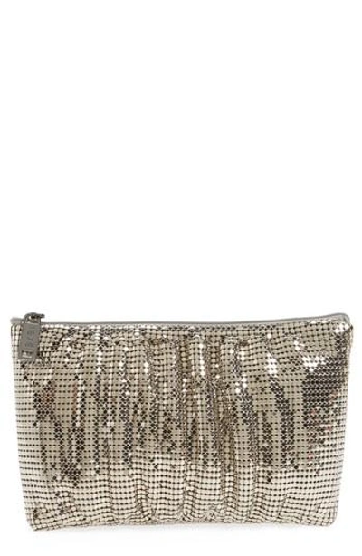 Whiting & Davis Shirred Mesh Pouch Clutch - Grey In Pewter