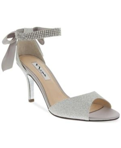 Nina 'vinnie' Crystal Embellished Ankle Strap Sandal In Silver