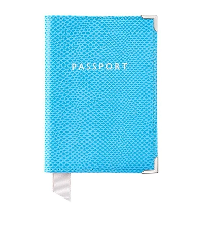 Aspinal Of London Lizard Embossed Passport Cover In Blue