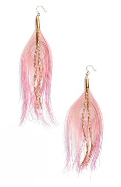 Serefina Peacock Feather Earrings In Rose/ Gold