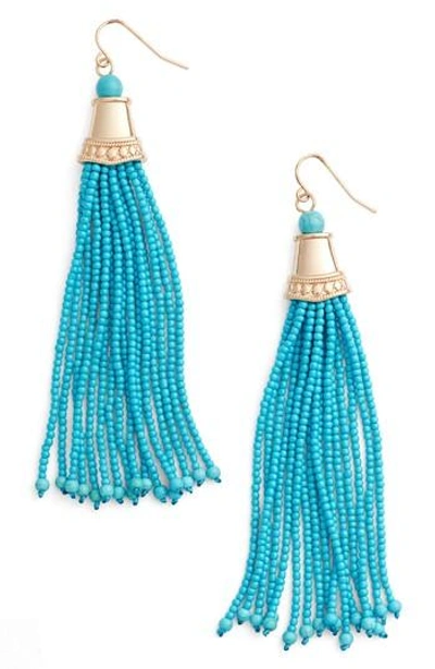 Adia Kibur Beaded Tassel Earrings In Turquoise