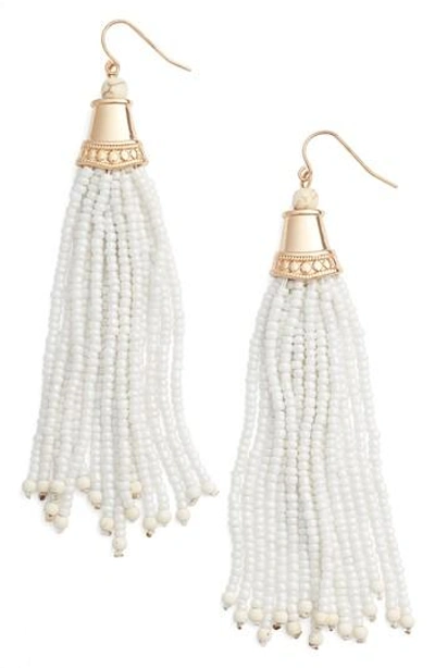 Adia Kibur Beaded Tassel Earrings In White