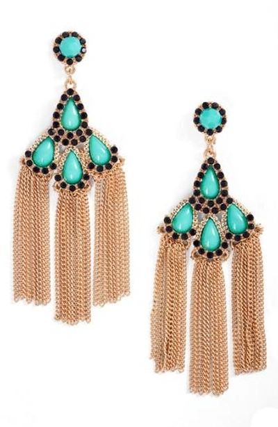 Adia Kibur Chain Fringe Drop Earrings In Turquoise