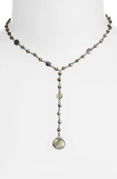 Ela Rae Yaeli Midi Satellite Semiprecious Stone Y-necklace In Pyrite / Iolite
