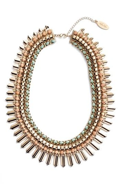 Adia Kibur Crystal & Suede Statement Necklace In Mint Green