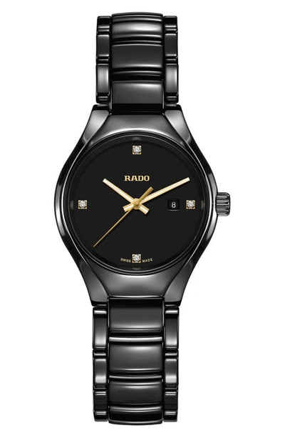 Rado Women's Swiss True Diamond Accent Black High-tech Ceramic Bracelet Watch 30mm R27059712 In No Color