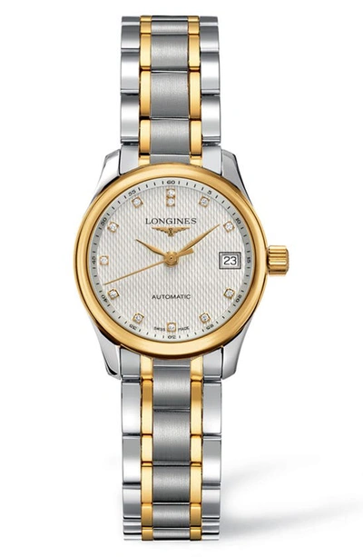 Longines Women's Swiss Automatic Master Diamond Accent 18k Gold And Stainless Steel Bracelet Watch 26mm L2128 In No Color