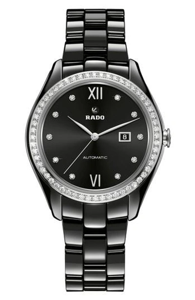 Rado Hyperchrome Automatic Diamond Ceramic Bracelet Watch, 36mm In Black