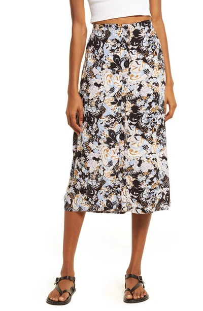 Treasure & Bond Button Front Skirt In Black- Pink Future Toile