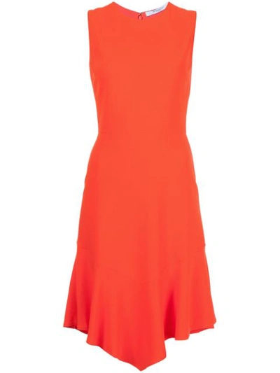 Givenchy Dress In Orange Stretch-cady With Ruffled Asymmetric Hem In Bright Orange