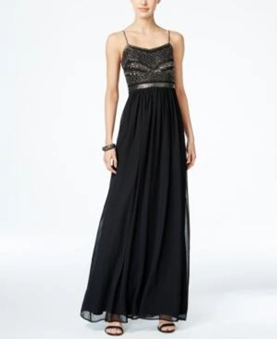 Adrianna Papell Beaded Chiffon Gown In Black