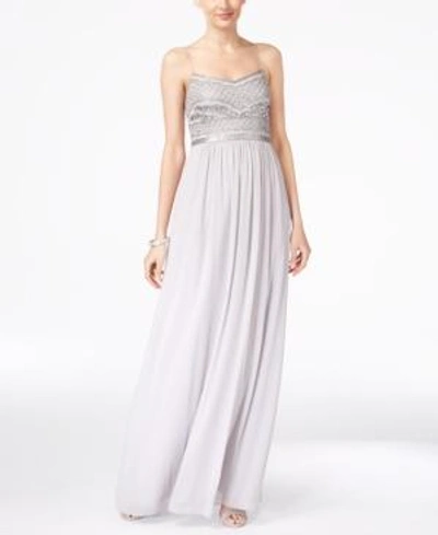 Adrianna Papell Beaded Chiffon Gown In Silver
