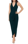 Xscape Tulip Hem Sleeveless Crepe Gown In Pine