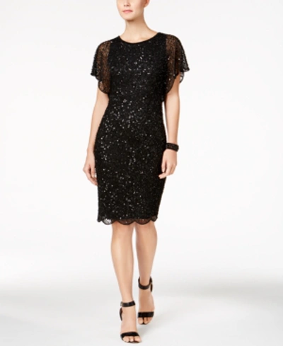 Adrianna Papell Embellished Flutter Sleeve Cocktail Dress In Black