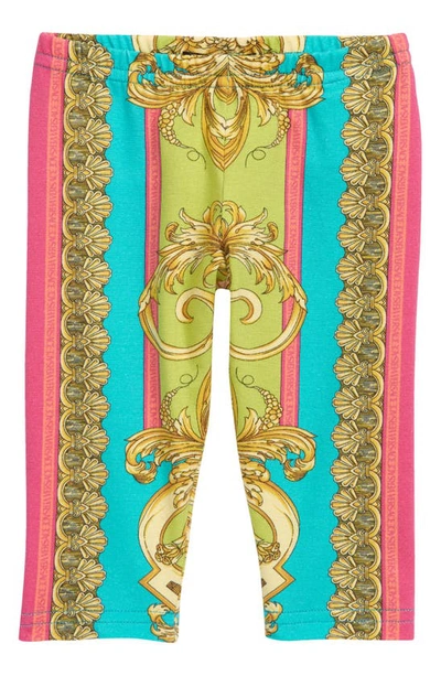 Versace Babies' Barocco Goddess Print Stretch Cotton Leggings In Multicolor