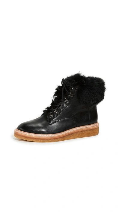 Botkier Winter Genuine Rabbit Fur Trim Boot In Black Leather