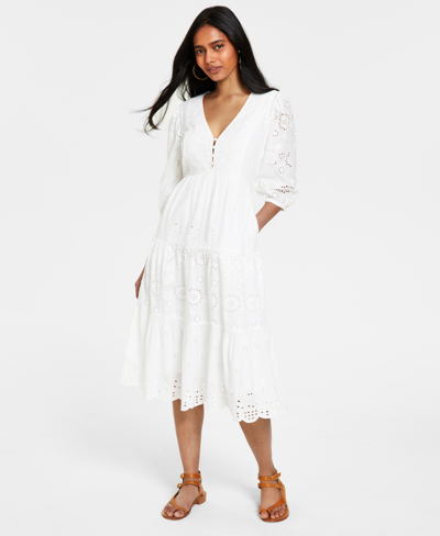 french connection white embroidered dress French Connection Trini Eyelet Maxi Dress