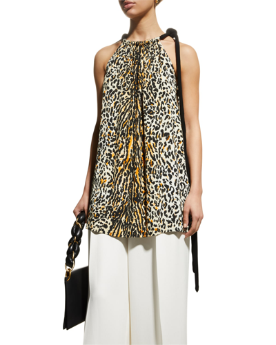 Proenza Schouler Leopard-print Crepe De Chine Halter Top In Beige Multi