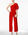 Adrianna Papell Petite Draped One-shoulder Jumpsuit In Red
