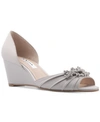 Nina Emiko Embellished Evening Wedges Women's Shoes In Silver Satin