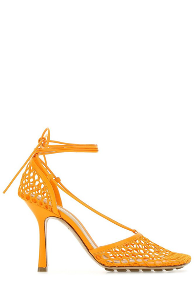 Bottega Veneta Square Toe Mesh-panelled Sandals In Tangerine