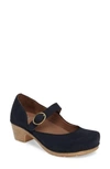 Dansko Missy Mary Jane Pump In Navy Milled Nubuck Leather