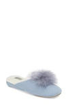 Patricia Green Pretty Pouf Faux Fur Slipper In Light Blue Suede