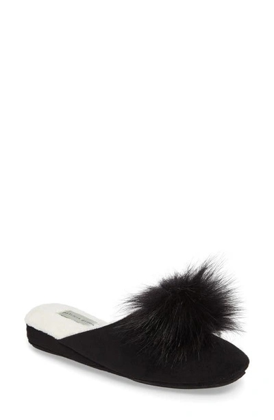 Patricia Green Pretty Pouf Faux Fur Slipper In Black Suede