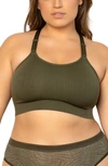 Curvy Couture Smooth Seamless Comfort Wireless Bralette In Olive Night