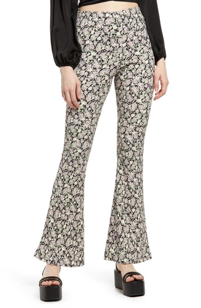 Topshop Floral Print Flare Trousers In Black