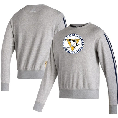 Adidas Originals Adidas Heathered Gray Pittsburgh Penguins Team Classics Vintage Pullover Sweatshirt In Heather Gray