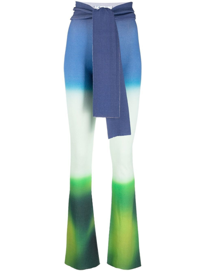 Off-white Draped Printed Stretch-knit Flared Trousers In Green