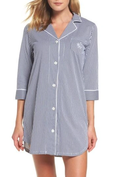 Ralph Lauren Jersey Sleep Shirt In Windsor Navy/ White Stripe