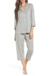 Lauren Ralph Lauren Knit Crop Cotton Pajamas In Gray Stripe