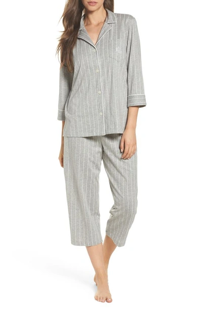 Lauren Ralph Lauren Knit Crop Cotton Pajamas In Gray Stripe