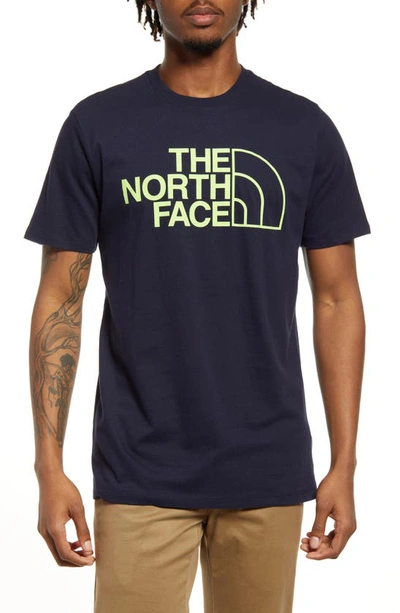 The North Face Half Dome Logo Graphic Tee In Aviator Navy/ Sharp Green
