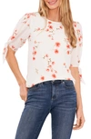 Cece Short Sleeve Print Blouse In Soft Ecru Daisy