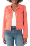 Kut From The Kloth Kara Fray Hem Cotton Blend Trucker Jacket In Coral