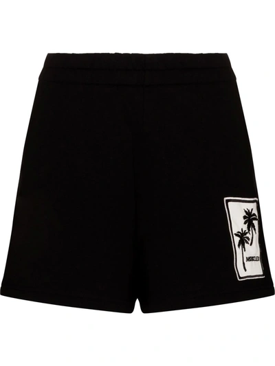 Moncler Palm Tree Patch Cotton Sweat Shorts In Black