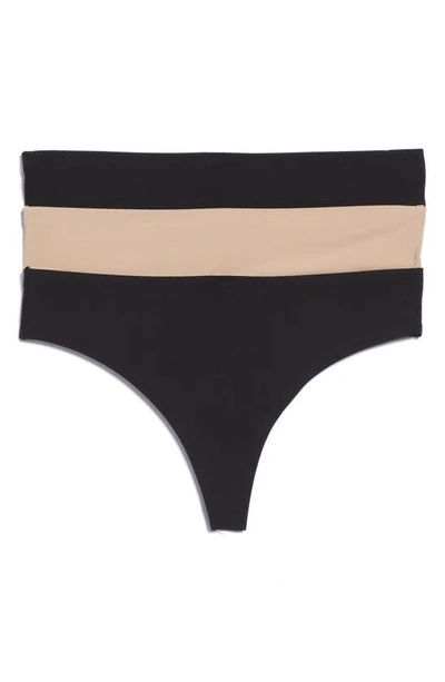 Honeydew Intimates Skinz 3-pack Thong In Black/ Nude/ Black