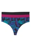 Honeydew Intimates 3-pack Microfiber Thong In Black/ Tuscany/ Black Tropical